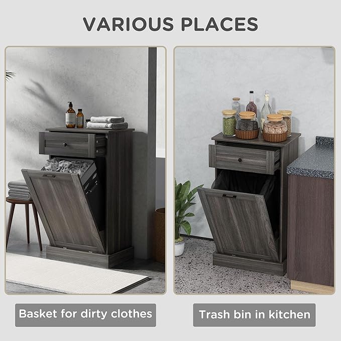 HRVEOCEI Single Tilt Out Trash Can Cabinet for 10 Gallon, Trash Can Holder Cabinet with Drawer, Farmhouse Garbage Cabinets for Kitchen Living Room, Easy to Clean (Light Gray)