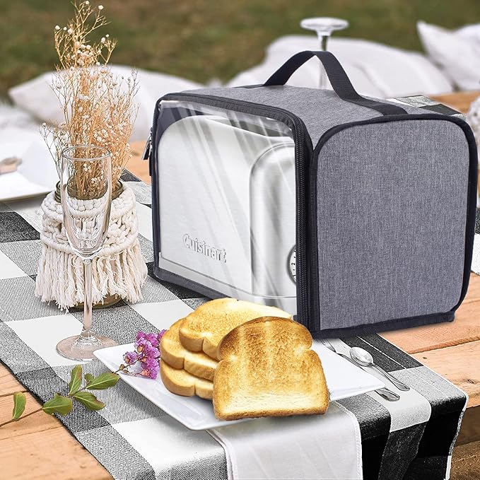 Toaster Cover with Base for 2 Slice Wide Slot, Dust Covers Compatible with Cuisinart 2 Slices, Toaster Bags with Zipper Closure (Cover Only)