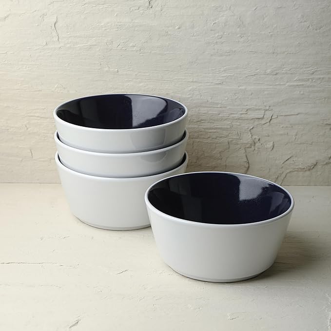 Stone Lain Elica 24-Piece Modern Dinnerware Set Stoneware, Plates and Bowl Sets for 8, Navy and White