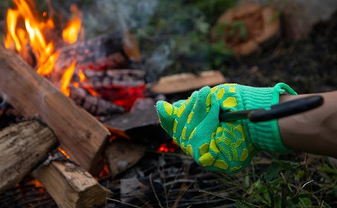J H Heat Resistant Oven Glove: EN407 Certified 932 °F BBQ & Oven Mitts for Grlling, Baking, Kitchen, Camping,Fireplace Indoor&Outdoor 1 Pair