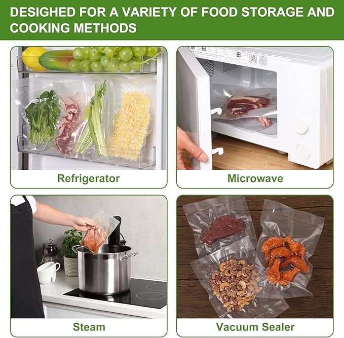 Moretoes Vacuum Sealer Bags, 6 Rolls 8" x 20' Food Vac Bags for Food Storage Saver, Commercial Grade Bag Rolls, BPA Free, Customized Size Bag for Sous Vide Cooking or Meal Prep
