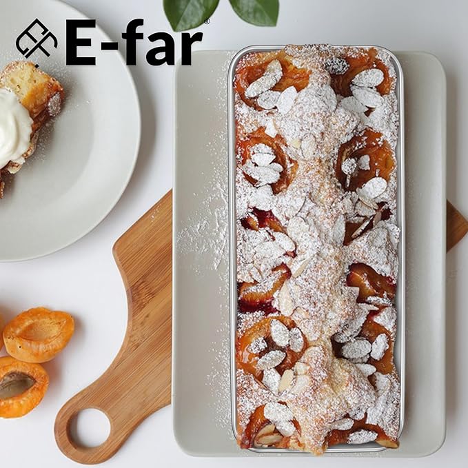 E-far Bread Loaf Pan, 12” x 5” Large Stainless Steel Loaf Pan for Homemade Bread, Long Metal Bakeware Mold for Baking Banana Cake Meatloaf Brownies Lasagna, Nontoxic & Dishwasher Safe
