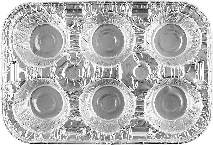 PLASTICPRO Aluminum Foil Muffin Pans Reusable and Disposable, Muffin & Pie foil Pan (10, 6 cavity XL)