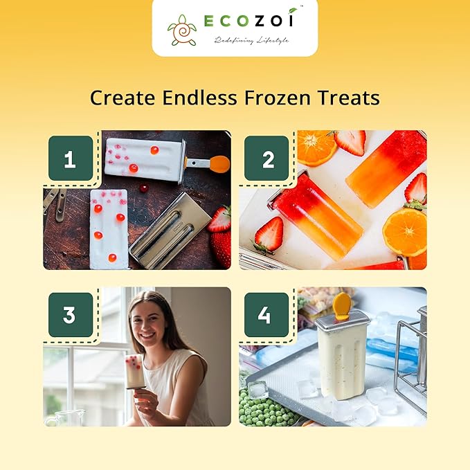 Ecozoi Stainless Steel Popsicle Molds – Reusable Metal Paleta Maker Set with 6 Molds, 6 Sticks, 12 Silicone Seals & Cleaning Brush – Easy Release Ice Pop Maker for Kids & Adults, 3 oz Each