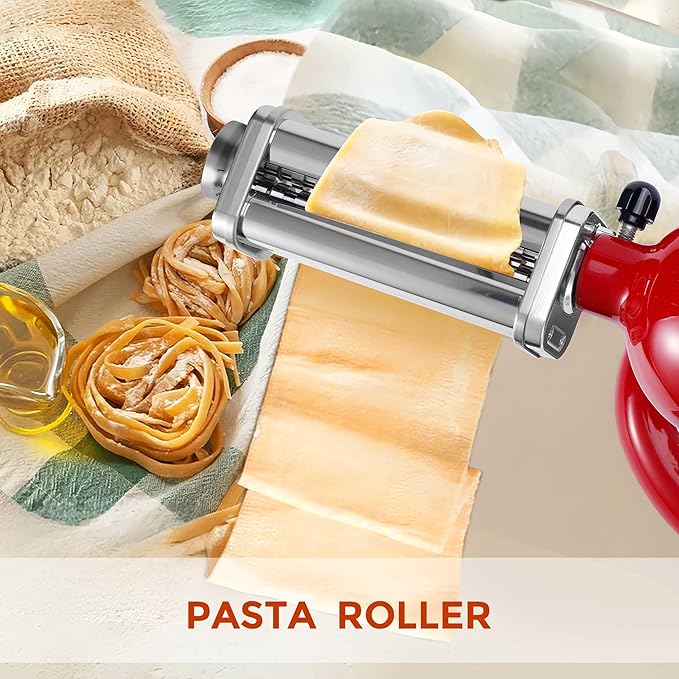 3 PCS Pasta Attachment for all KitchenAid Stand Mixer, Classic Pasta Maker Set Included Pasta Roller, Spaghetti Cutter and Fettuccine Cutter, Durable Pasta maker accessories