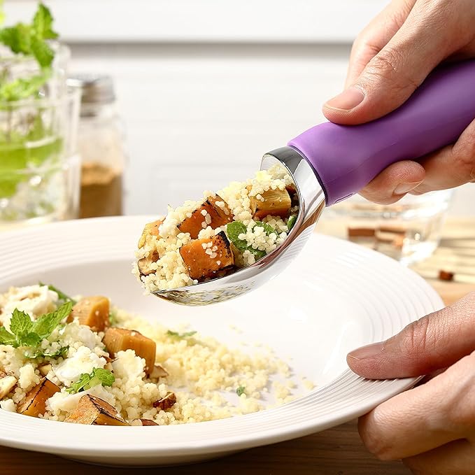 Spring Chef Metal Ice Cream Scoop with Comfortable Handle, Heavy Duty Sturdy Ice Cream Scooper Spoon for Cookie Dough, Frozen Yogurt, Gelato, Sorbet, Sundae, Melon - Dishwasher Safe - Orchid