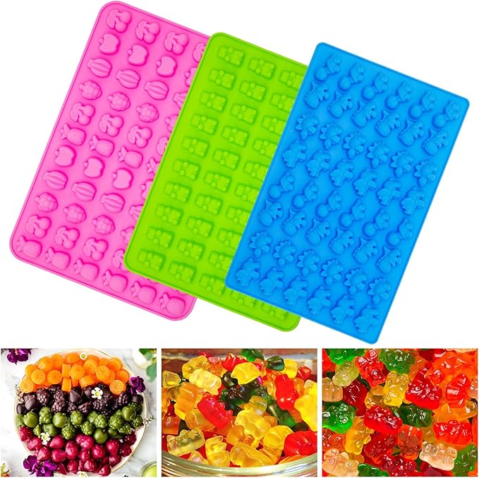 Gummy Candy Molds - Silicone Mini Gummy Bear/Dinosaur/Fruit Snack Molds with 2pcs Dropper,Non-stick and Bpa Free for Candy Chocolate Gummies Baking