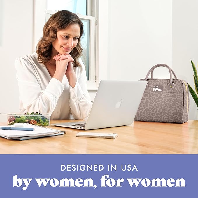 Fit & Fresh Bloomington Lunch Bag for Women - Insulated Large Lunch Box for Work with Containers, Leak-Resistant, Stain-Resistant, Zipper Closure, Mocha Feline Fine