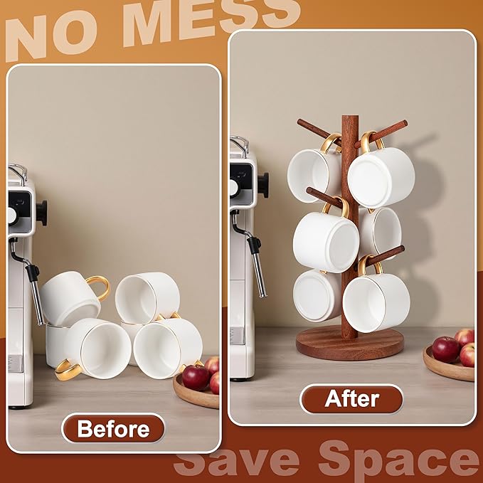 MyLifeUNIT Mug Holder Tree, Coffee Cup Holder with 6 Hooks (Reddish Brown)