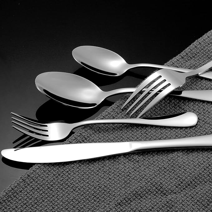 NICE KITCHEN 60 Piece Silverware Set for 12, Premium Stainless Steel Flatware Set, Eating Utensil Sets with Steak knives, Cutlery Tableware Service Include Fork Knife Spoon Set, Mirror Polished