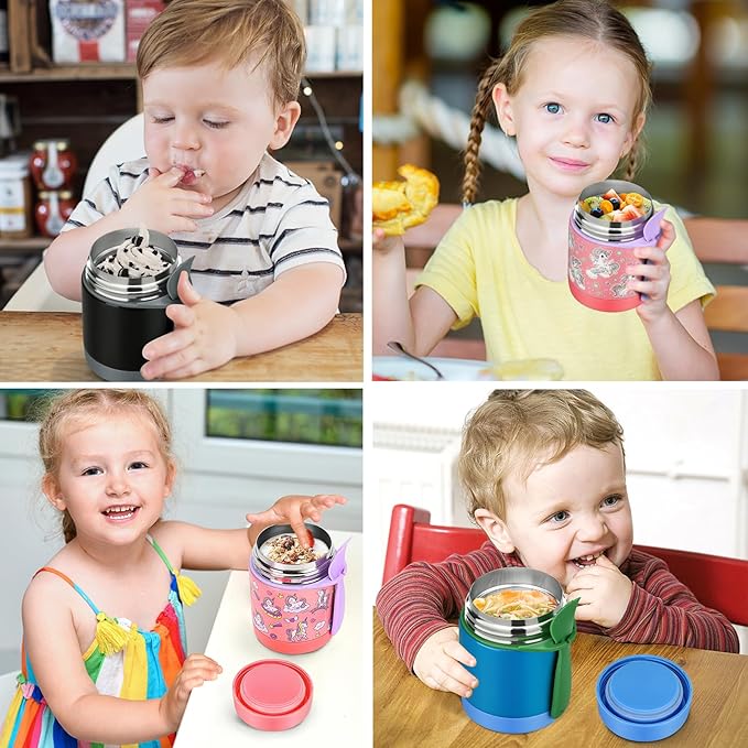 10oz Soup Thermo for Hot Food Kids,Lunch Thermo Kids Food Jar with Spoon Hot Insulated Food Containers,Leak Proof Stainless Steel Wide Mouth Lunch Thermo Jar for School(Pink-Unique Horse)