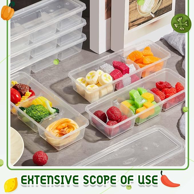 Hushee 50 Pack 17 oz Small Meal Prep Containers with 3 Compartments Snack Containers with Lid Disposable Plastic Bento Box Travel Lunch Food Boxes Stackable for Office Picnic (Clear)
