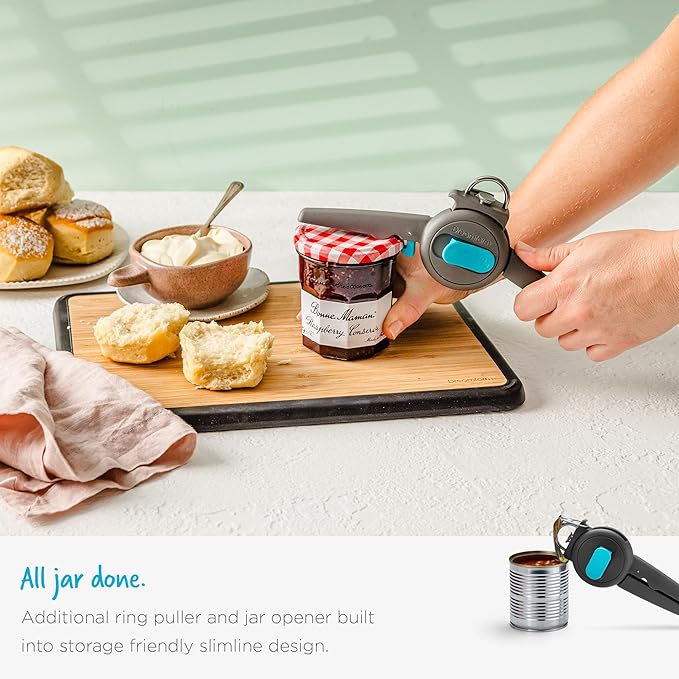 Dreamfarm Dopener 3-In-1 Ergonomic Can Opener Smoothes Can Edges for Safe Removal with Jar Lid Seal-Breaker & Can Ring Puller - Black