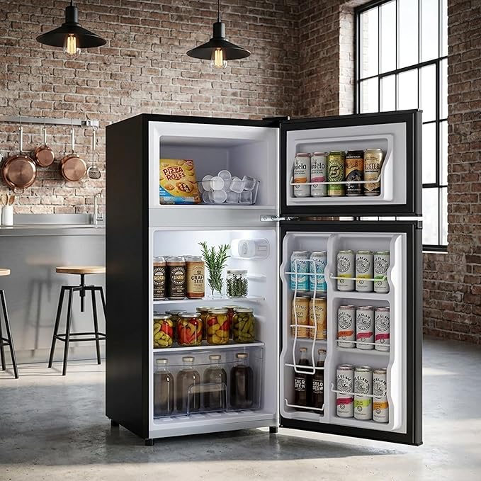 3.2 Cu.Ft Mini Fridge with Freezer, 2 Door Small Refrigerator with Adjustable Thermostat Energy-efficient Low Noise, Compact Fridge for Bedroom, Office, Dorm, Black