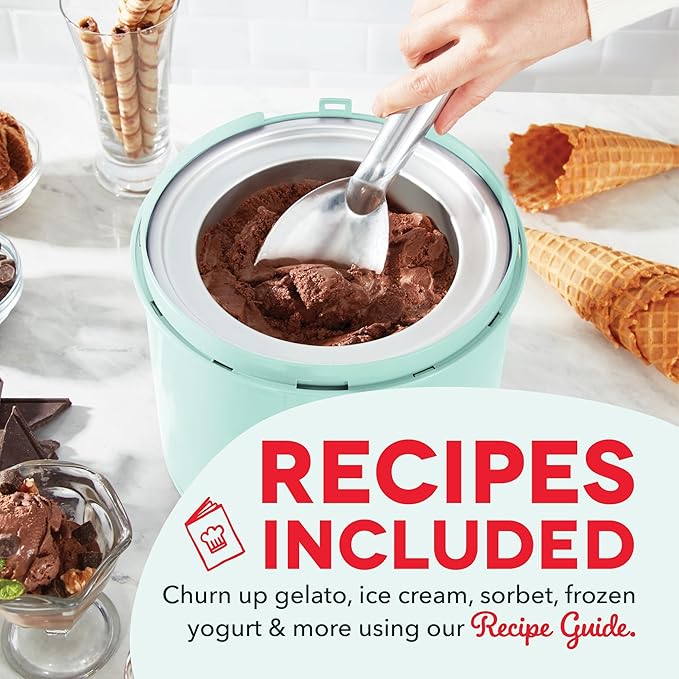 Dash Deluxe Gelato & Ice Cream Maker - HomeMade Dessert Maker with One-Touch Churning - Space-Saving Design & Easy to Clean - 2 Quarts, Aqua