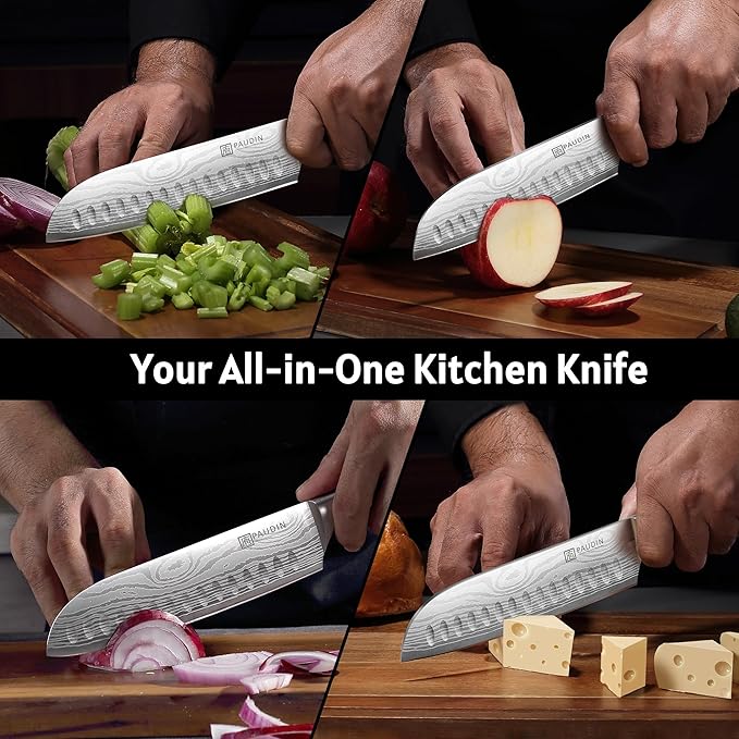 PAUDIN Santoku Knife, 7 Inch Kitchen Knife, Ultra Sharp Edge - Forged High Carbon German Stainless Steel, Professional Chef Knife with Ergonomic Handle, Gifts for Men and Women