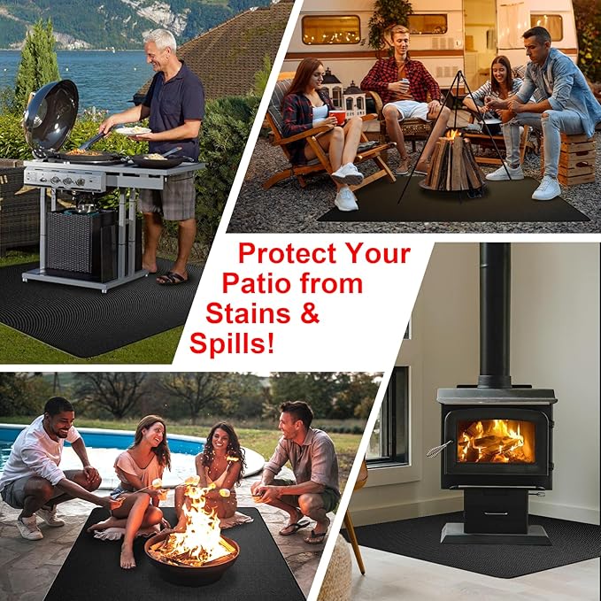 Under Grill Mats for Outdoor Grill – 60 x 40 Inch Fireproof Deck & Patio Protector, Heat Resistant BBQ Mat, Waterproof & Oil-Proof for Gas, Charcoal Grill, Smoker, Fire Pit