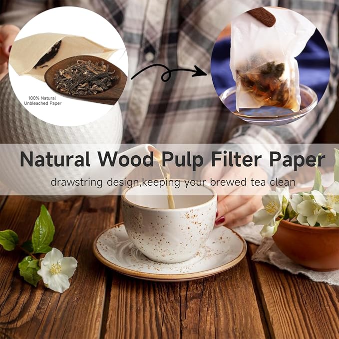 200Pcs Tea Filter Bags, Disposable Tea Filter Bags for Loose Leaf Tea from Safe Natural Materials, Empty Tea Bags Suitable for Loose-Leaf Tea, Coffee, Spices, Herbs (3.54 x 2.75 inch)