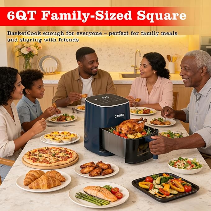 6Qt Air Fryer with Viewing Window, 12 Preset, Large Capacity, 400℉ Max Crisp, 1700W Quick Even Easy Meals, Nonstick Dishwasher Safe Basket, Bake Roast Dehydrate Reheat