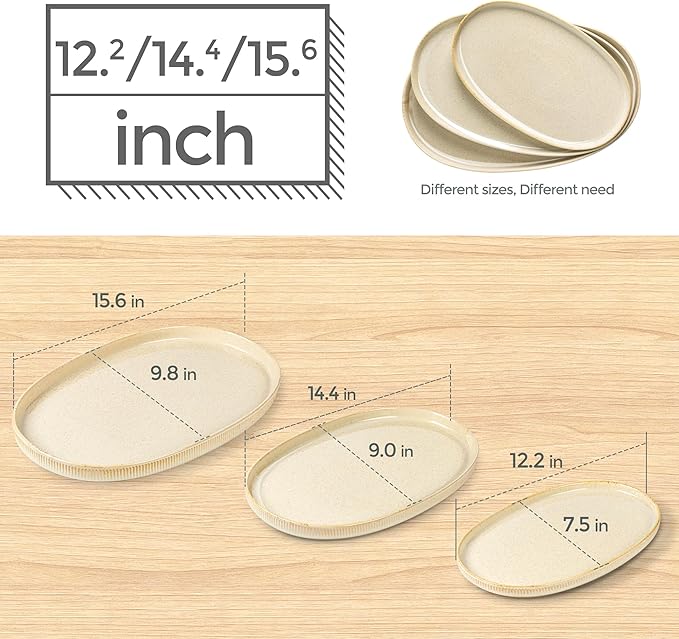 theterra Ceramic Serving Platter, 15.6"/14.4"/12.2" Oval Serving Dishes for Entertaining, Oven Safe, Microwave Safe, Serving Plates Set of 3 for Wedding, Party, Turkey, Cappuccino