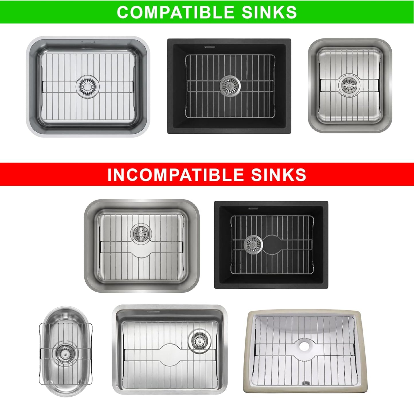 SunnyPoint 304 Stainless Steel Sink Protector Rack – Rust-Resistant Grid for Kitchen Sink Bottom, Scratch Prevention, Drainage Support – Fits Sinks 10.75" x 12.4", Center Drain Hole Required