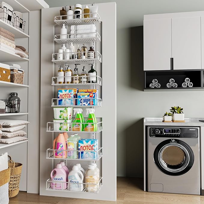Bunoxea White 8-Tier Over The Door Pantry Organizer, Pantry Organization And Storage, Metal Hanging Spice Rack Shelves Door, Home & Kitchen Essentials, Laundry Room Bathroom Organization