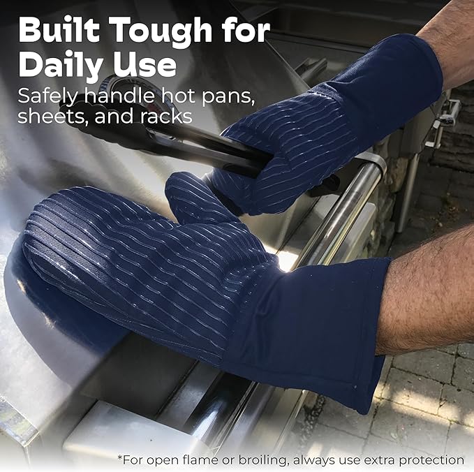 Big Red House - Silicone Oven Mitts - Dark Royal Blue Set of 2-12.5" - Heat Resistant to 536 F / 280 C Kitchen Gloves - Professional Grade Protection Hot Cooking Baking