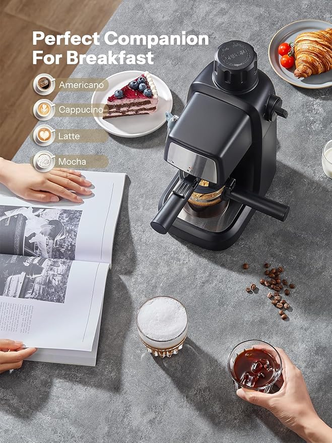 Reemix Espresso Machine 3.5 Bar, 800W Compact Size Coffee Maker with Steam Wand, 4 Cups Cappuccino & Latte Machine for Home and Office