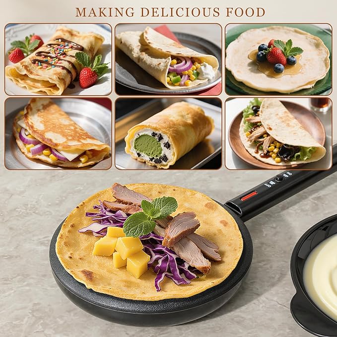 Electric Instant Crepe Maker, 8 Inch Portable Electric Crepe Maker Machine & Non-Stick Coating, On/Off Switch & Automatic Temperature Control, Compact Crepe Maker, Black