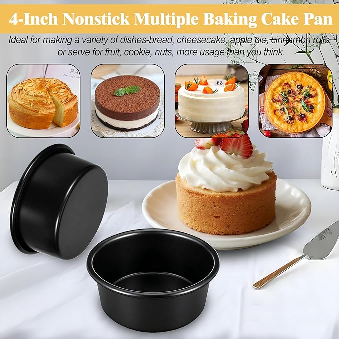 4 Inch Cake Pan Set of 5, Nonstick Cheesecake Round Cake Pans with 100 Pieces Parchment Paper, Mini Cake Tins for Baking, Non-Toxic & Leakproof Circle Cake Pan, Aluminum Material Food Grade Coating