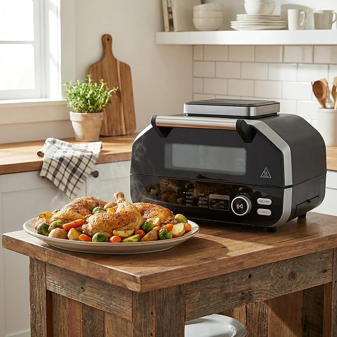 NEWBULIG Electric Grill Outdoor, Electric 8-in-1 BBQ Grills with Air Fryer, Roast, Steak, Broil, Bake, Vegetables, Reheat, Dehydrate, 140°F-450°F, 1550W, for Barbecue, Camping Gatherings