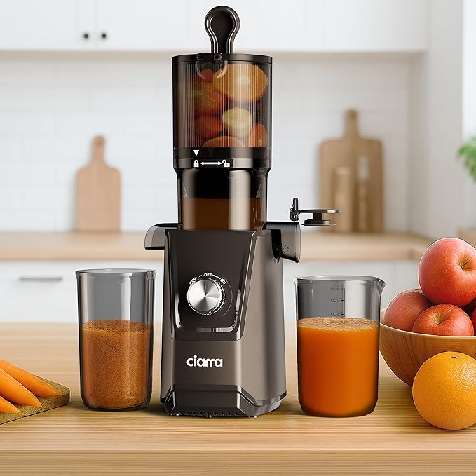 Ciarra Cold Press Juicer - 4.3” XL Feed Chute, Quiet Motor, 406Oz BPA-Free Juicer Machines, 99% Juice Yield Slow Masticating Juicer for Whole Fruits & Vegetables, Easy to Clean
