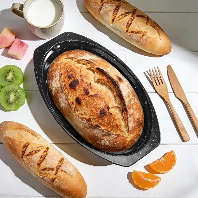 13" Roasting Pans for Ovens Porcelain Enameled Steel Oval Roaster Pan with Domed Lid for Small Turkey, Chicken, Vegetable, Lamb, Sourdough Bread