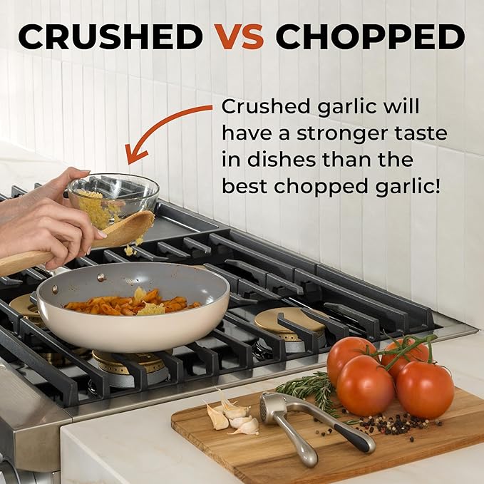 Zulay Kitchen Premium Garlic Press - Durable Garlic Masher with Soft, Easy to Squeeze Handle - Garlic Mincer Tool - Sturdy Easy to Clean Garlic Crusher (Silver)