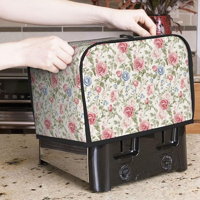 Toaster Cover 2 Slice Flower Boho Rose Floral Kitchen Small Appliance Covers with Pockets Dust and Fingerprint Protection