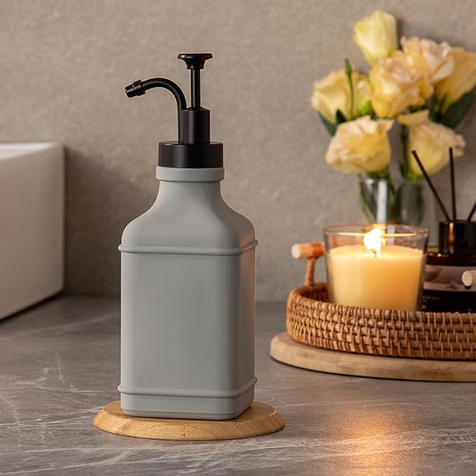 Enra Glass Soap Dispenser,17oz Bathroom Soap Dispenser,Hand Liquid Soap Dispensers with Stainless Steel Pump for Bathroom,Kitchen(Light Gray)
