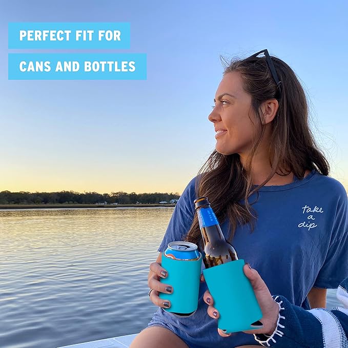 Blank Beer Can Coolers Sleeves (14-Pack) Soft Insulated Beer Can Cooler Sleeves - HTV Friendly Plain Can Sleeves for Beer Cans & Bottles - Blanks for Vinyl Projects & Wedding Favors (Robins Egg Blue)