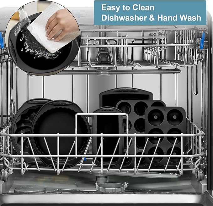 Aschef 9in1 Nonstick Silicone Baking Ring Cake Pan Cookie Sheet Molds Tray Heat Resistant Bakeware Tools Kit for Muffin Loaf Bread Pizza Cupcake Utensil