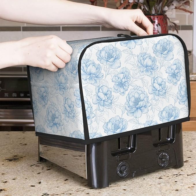 Toaster Cover 2 Slice Flower Pastel Blue Floral Kitchen Small Appliance Covers with Pockets Dust and Fingerprint Protection