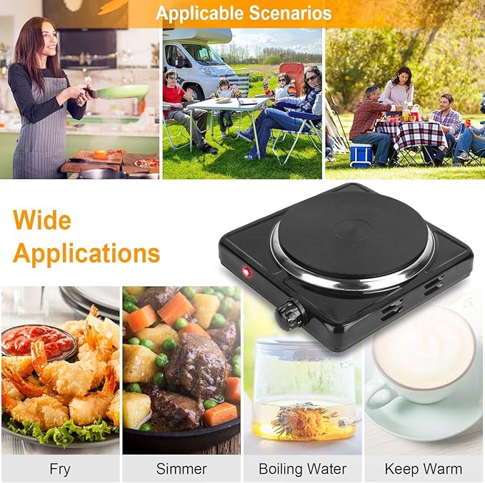 Electric Countertop Burner, 1500W Cooktop with Cast Iron Hot Plate, 5 Level Temperature Control, Easy to Clean, Indicator Lights, Cooking Stove for Office Home Camping RV