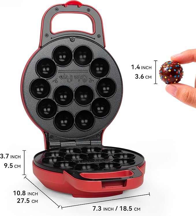 SugarWhisk Flip Cake Pop Maker Machine with Ceramic Coating, Make 12 x 1.4 Inch Cake Pops, Cake Pop Kit for Kids, Cake Pop Supplies, Snack Machine, Recipe & Brushed Included, Red