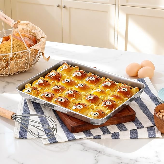 Onader 9 x 13 Inch Baking Sheet, Stainless Steel Quarter Sheet Pan for Baking & Roasting, Metal Cookie Toaster Oven Pan Tray, Heavy Duty & Dishwasher Safe, 1-Pack (Actual Size: 12.5" x 9.7")