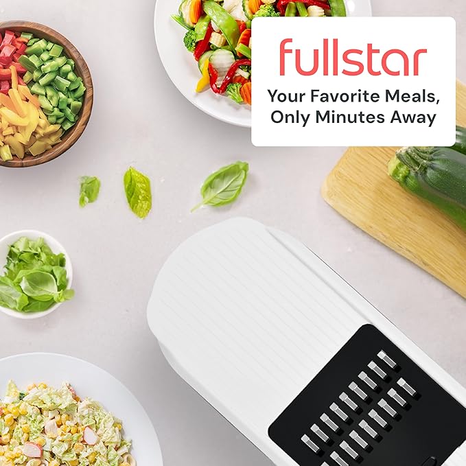 Fullstar Mandoline Slicer for Kitchen - Vegetable Chopper, Onion Potato Food Veggie Fruit Slicer and Cutter with Container, Kitchen Gadgets & Gifts, Home Essentials (6-in-1, Black)
