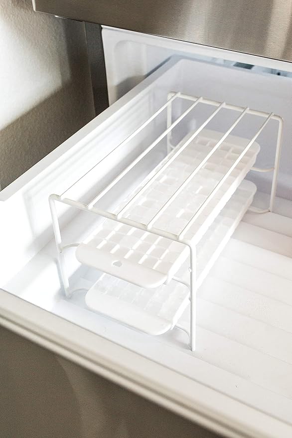 Better Houseware Ice Tray Organizer Shelf for Freezer, White Coated Steel Ice Cube Tray Rack, Stackable Freezer Shelf for Ice Tray Storage, Fridge Organizer for Space Saving