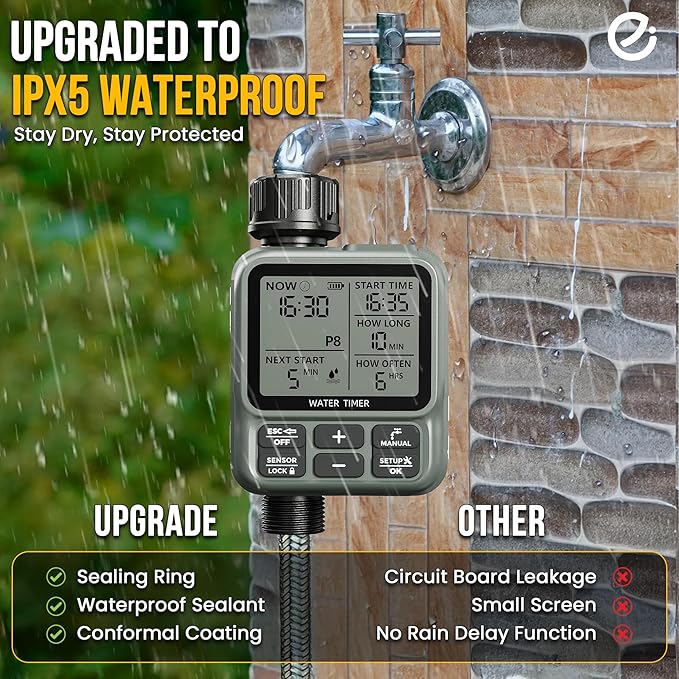 Egardenkart, Sprinkler Timer Outdoor - Water Timer for Garden Hose with Automatic, Manual and Rain Delay Mode | Large Display Water Hosetimer | Automatic Watering System for Garden, Lawns, Backyards