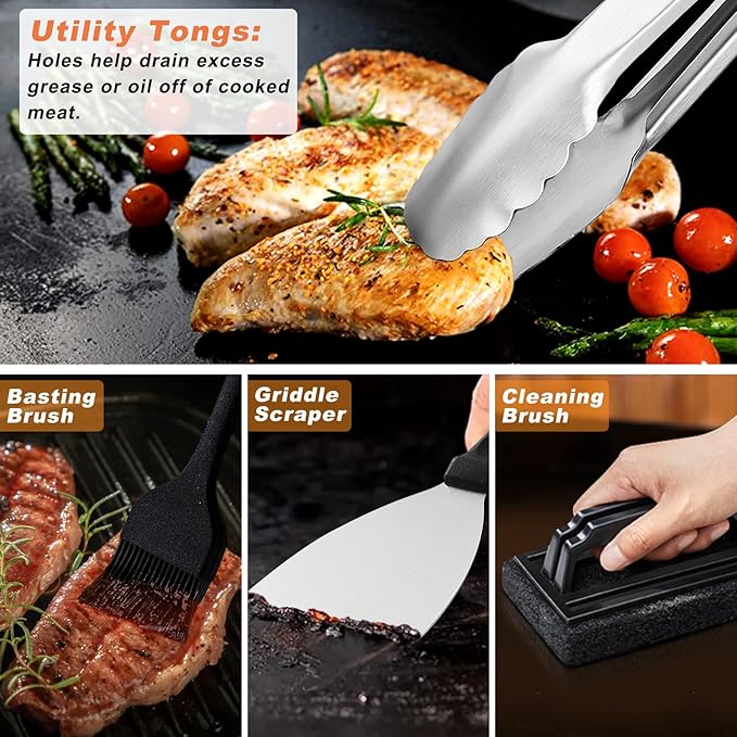 27 PCS Griddle Accessories Kit, Flat Top Grill Accessories Set for Camping, Professional Griddle Spatula Set with Melting Dome, Burger Press for Outdoor BBQ Cooking