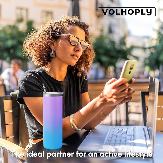 Volhoply 20 oz Skinny Tumbler with Lid and Straw, Stainless Steel Straight Tumblers Cup, Vacuum Insulated Coffee Mug for Home, Office, Travel, DIY (Lavender,1 Pack)
