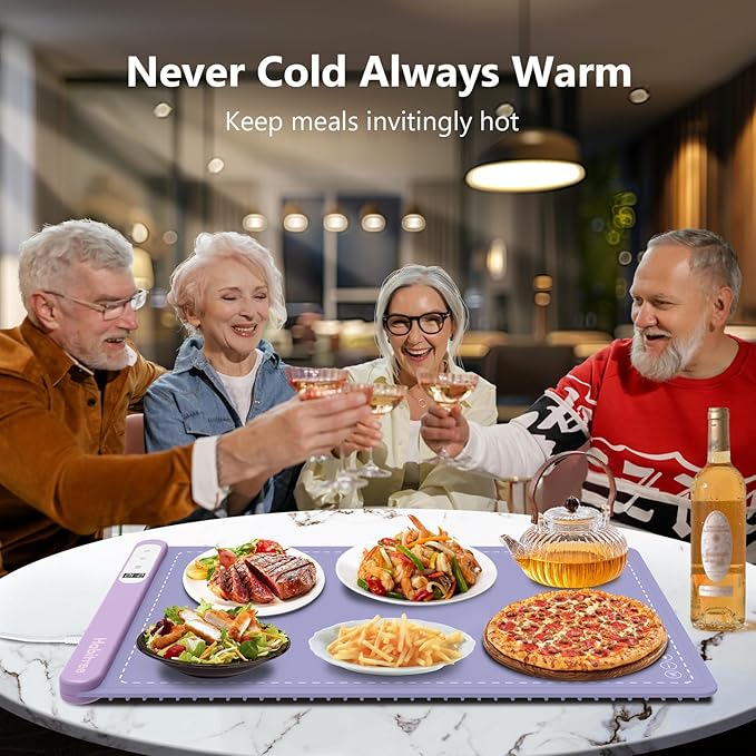 3-Pack Silicone Food Warming Mat & Food Warmers for Parties Buffet - Rapid Heating 6-Level Temp Control, Rollable Portable Easy Clean - Value Set for Gatherings & Home Daily UseοΌPurpleοΌ