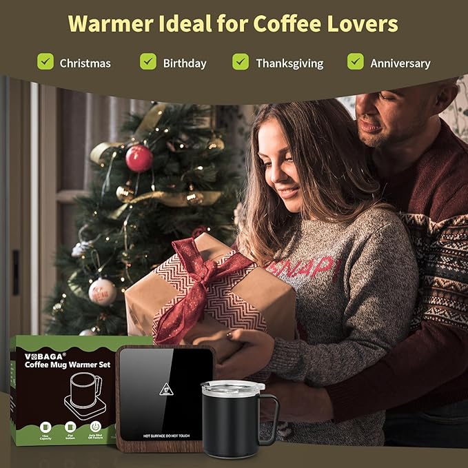 VOBAGA Coffee Mug Warmer &15oz Mug Set for Desk, Smart Coffee Cup Warmer for Office Home with 5 Temp Settings, Coffee Warmer with 2-12H Auto Shut Off, for Candles Coffee Cocoa Milk, Coffee Accessories