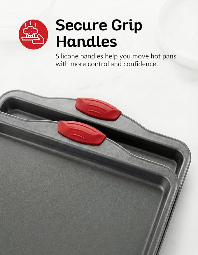 Premium Nonstick Baking Sheet Pans – Set of 3, Heavy-Gauge Carbon Steel, Warp, Dent, and Rust-Resistant – Gourmet Rimmed Half Cookie Sheet Trays, Non-Toxic for Exceptional Baking Performance